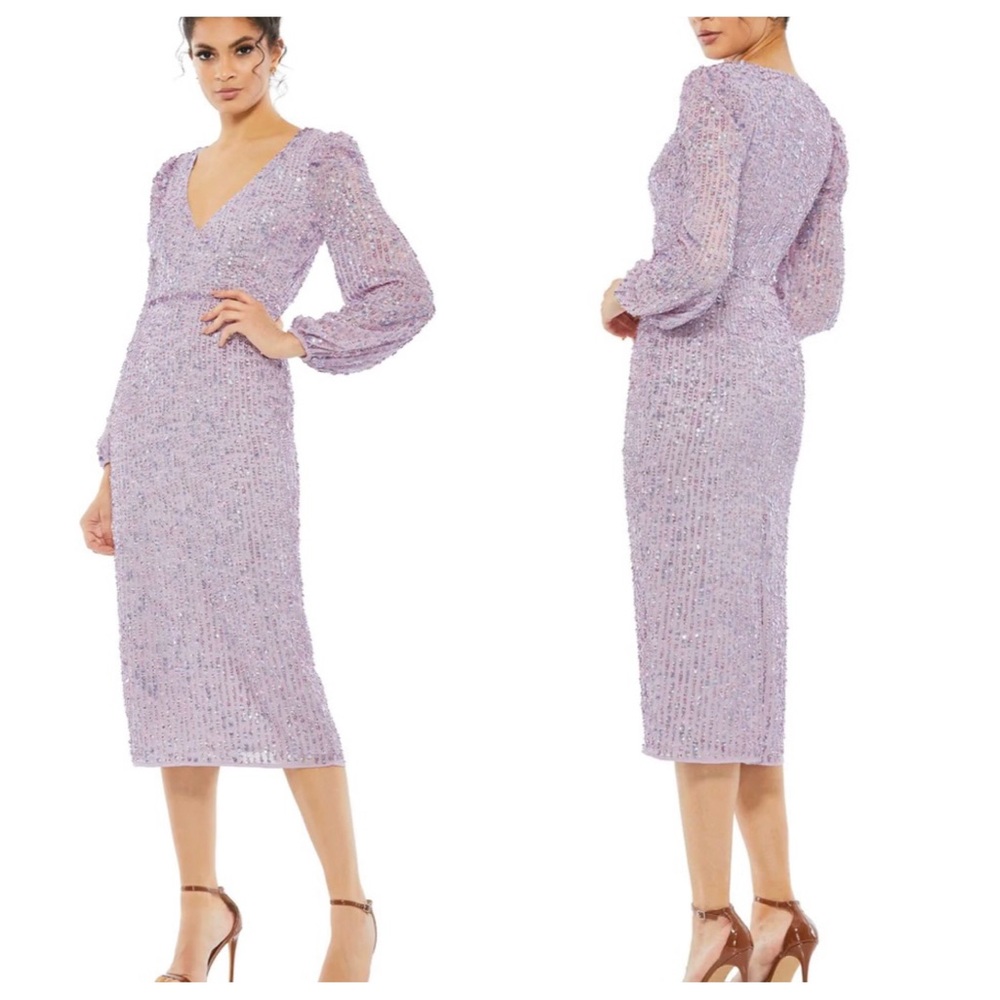Mac Duggal Lavender Sequin Midi Dress